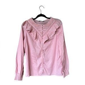 Vintage Inspired Pink Ruffled Collar Smocked Sleeve Victorian Pin tucked Top SzL